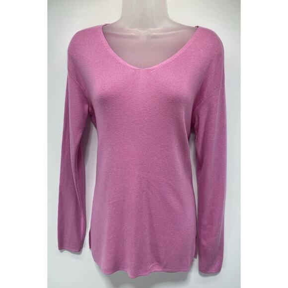 Talbots XS V-Neck Pullover Sweater Pink Tunic Length Long Sleeve Rayon Blend - Picture 1 of 7